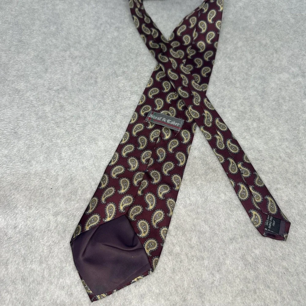 Sheaf & Caber Tie Mens Silk Paisley Burgundy Italian Fabric Made in‎ USA Necktie
